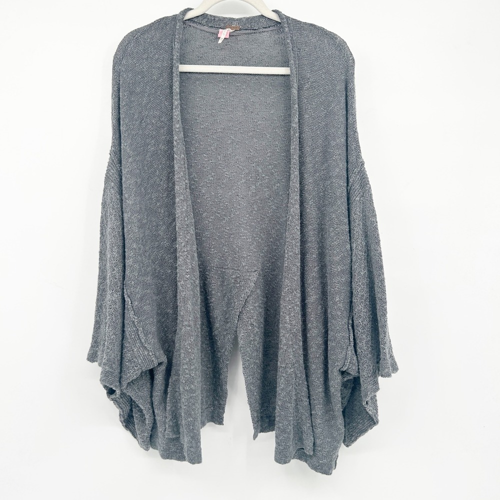 Free People Womens Linen Blend Slouchy Oversized Knit Cardigan Sweater Grey XS S